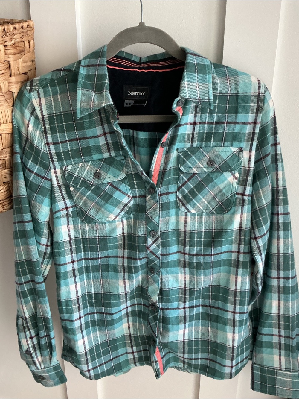 Marmot Teal and Aqua Plaid Button-Down Shirt
